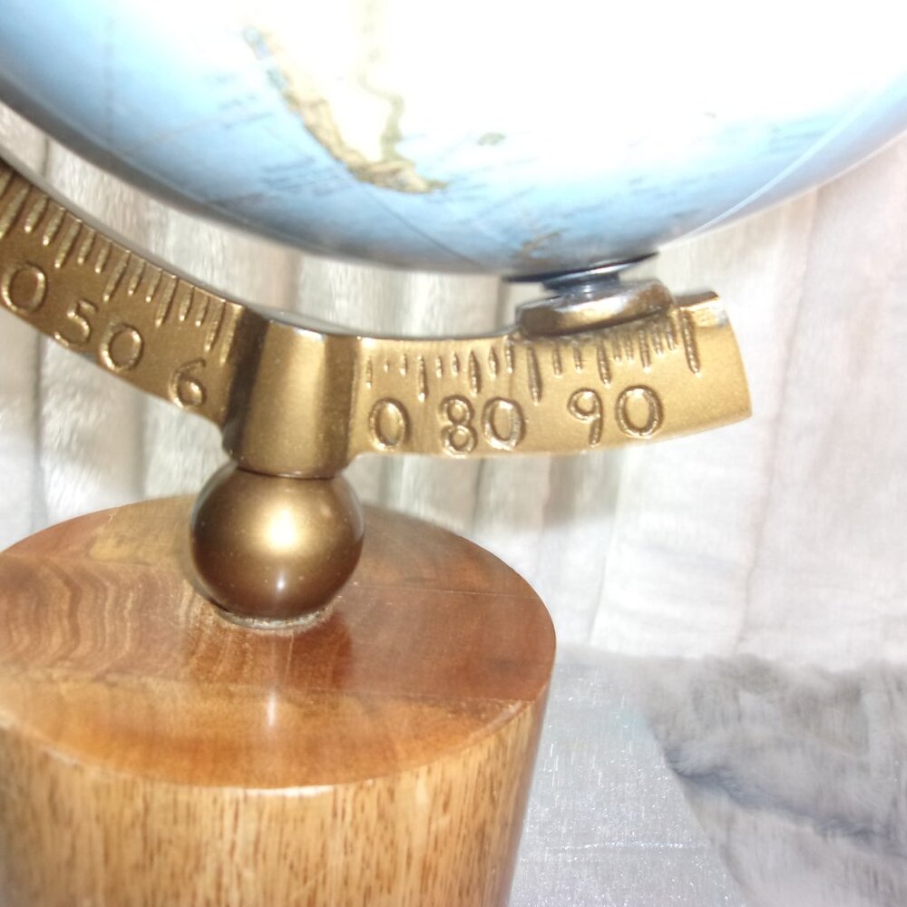 H-344 WOOD BASE WORLD GLOBE IN BLUE 16.5IN. TALL - Picture 5 of 10